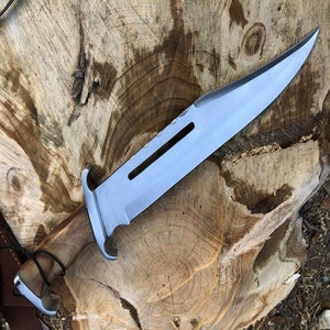 Rambo Bowie Handmade Knife - Premium Quality, Hand Forged Razor-Sharp Blade Walnut Wood Handle / Gift for him / Handcrafted / Hunting Bowie