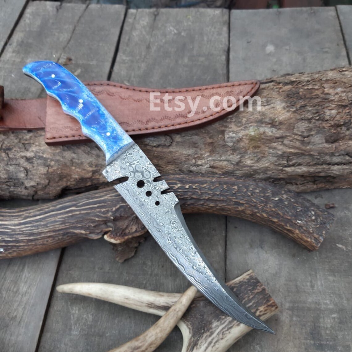 12 Hunting Knife Custom Hand Damascus Steel Blade Etsy