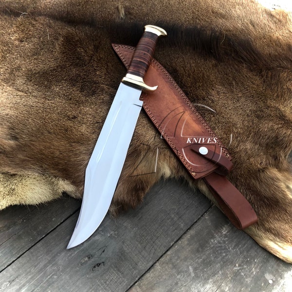 Handmade Tactical Knife Custom Made D2 Steel Bowie With Leather Sheath / Crocodile Huntsman Scabber Handle Gift Hunting Bowie AG