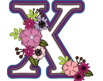 Layered Letter X with flowers, SVG file, Alphabet SVG for cricut, Layered Letters SVG, cake topper Letter, Cricut file, Digital file