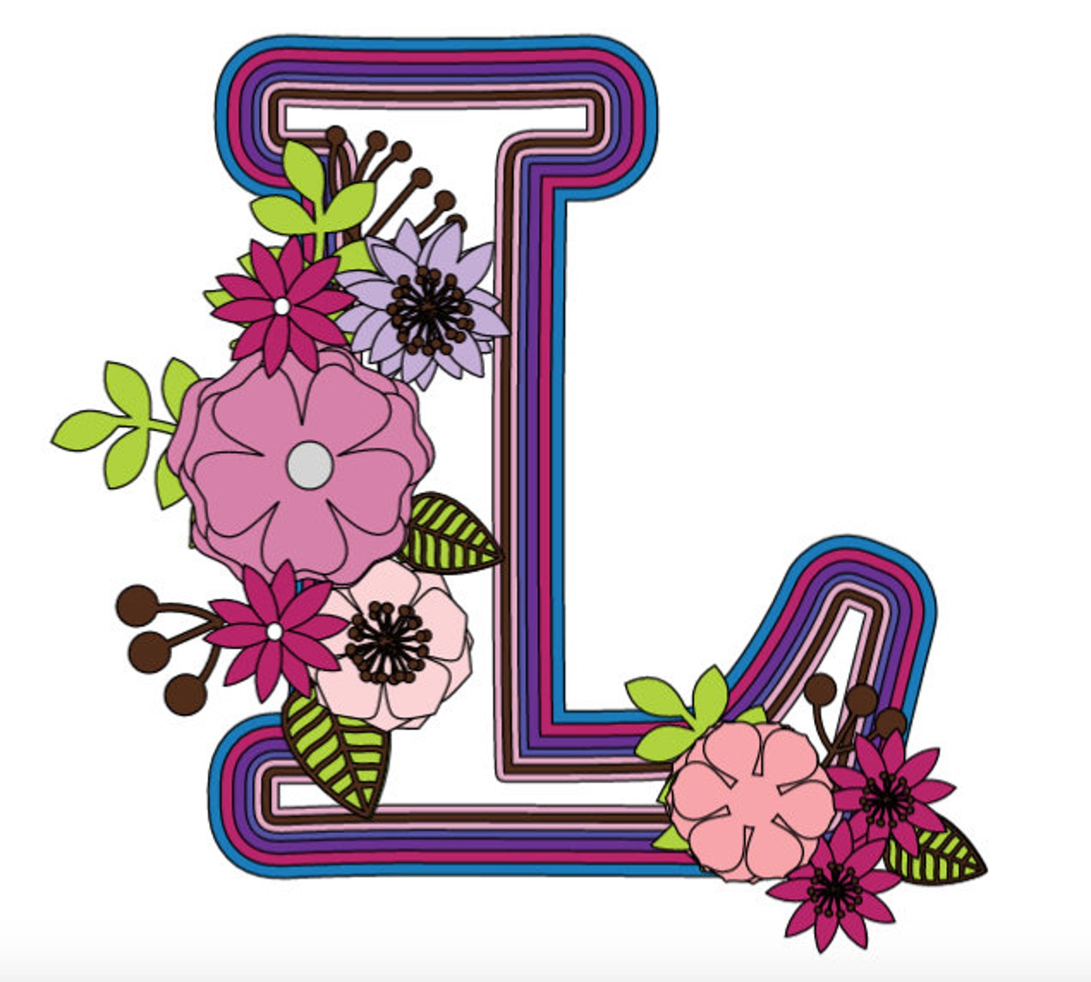 Layered Letter  L  with flowers SVG file Alphabet  SVG for Etsy