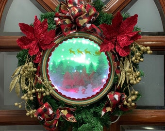archivo digital de corte para caja de luz, shadow box corona navideña para decorar puerta