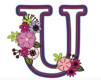 Layered Letter U with flowers, SVG file, Alphabet SVG for cricut, Layered Letters SVG, cake topper Letter, Cricut file, Digital file