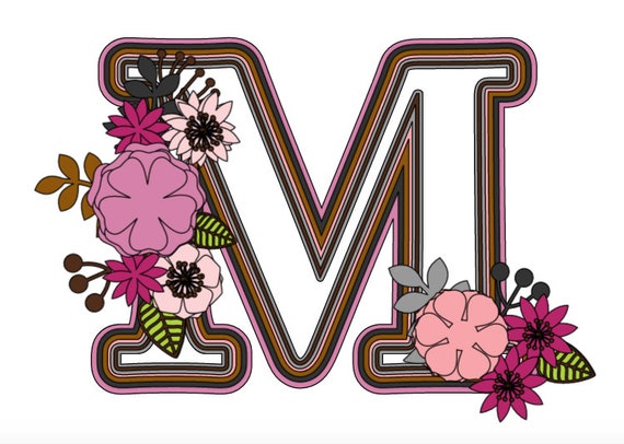 Layered Letter M with flowers, SVG file, Alphabet SVG for cricut