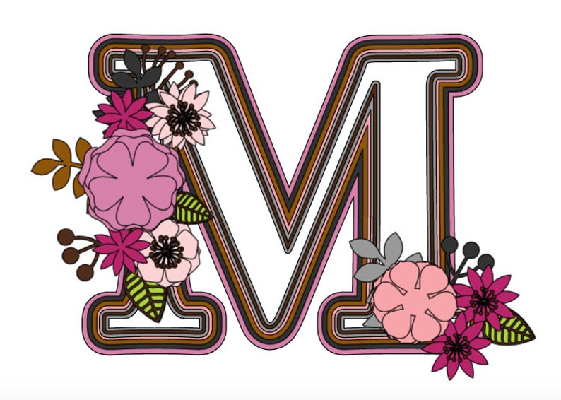 Download Layered Letter M with flowers SVG file Alphabet SVG for | Etsy