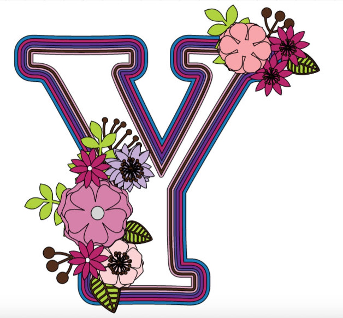 Layered Letter Y with flowers SVG file Alphabet SVG for Etsy