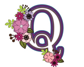 Layered Letter Q with flowers, SVG file, Alphabet SVG for cricut, Layered Letters SVG, cake topper Letter, Cricut file, Digital file