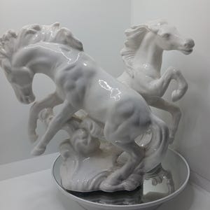 KAISER EQUESTRIAN PORCELAIN Wild Running Rearing White Horse Statue Set of 2