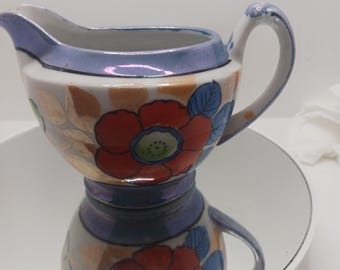 Vintage Japanse lustreware-koffiekan, bloemdessin