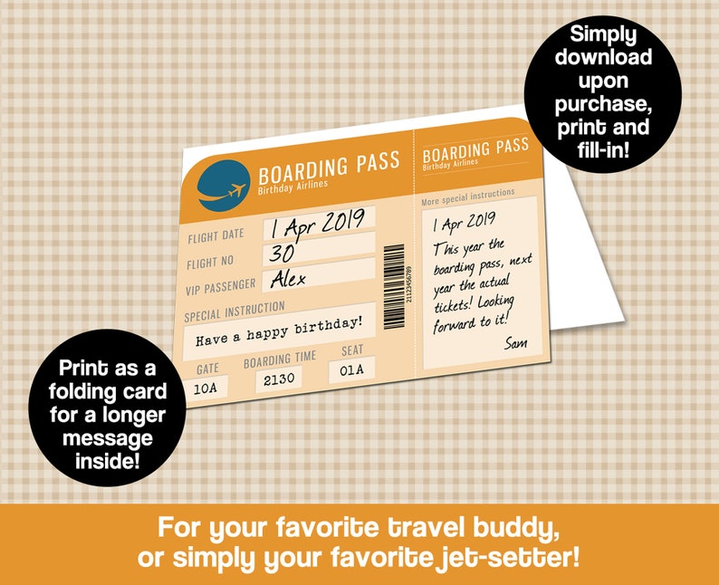 Printable Travel Birthday Card Boarding Pass Design | Etsy