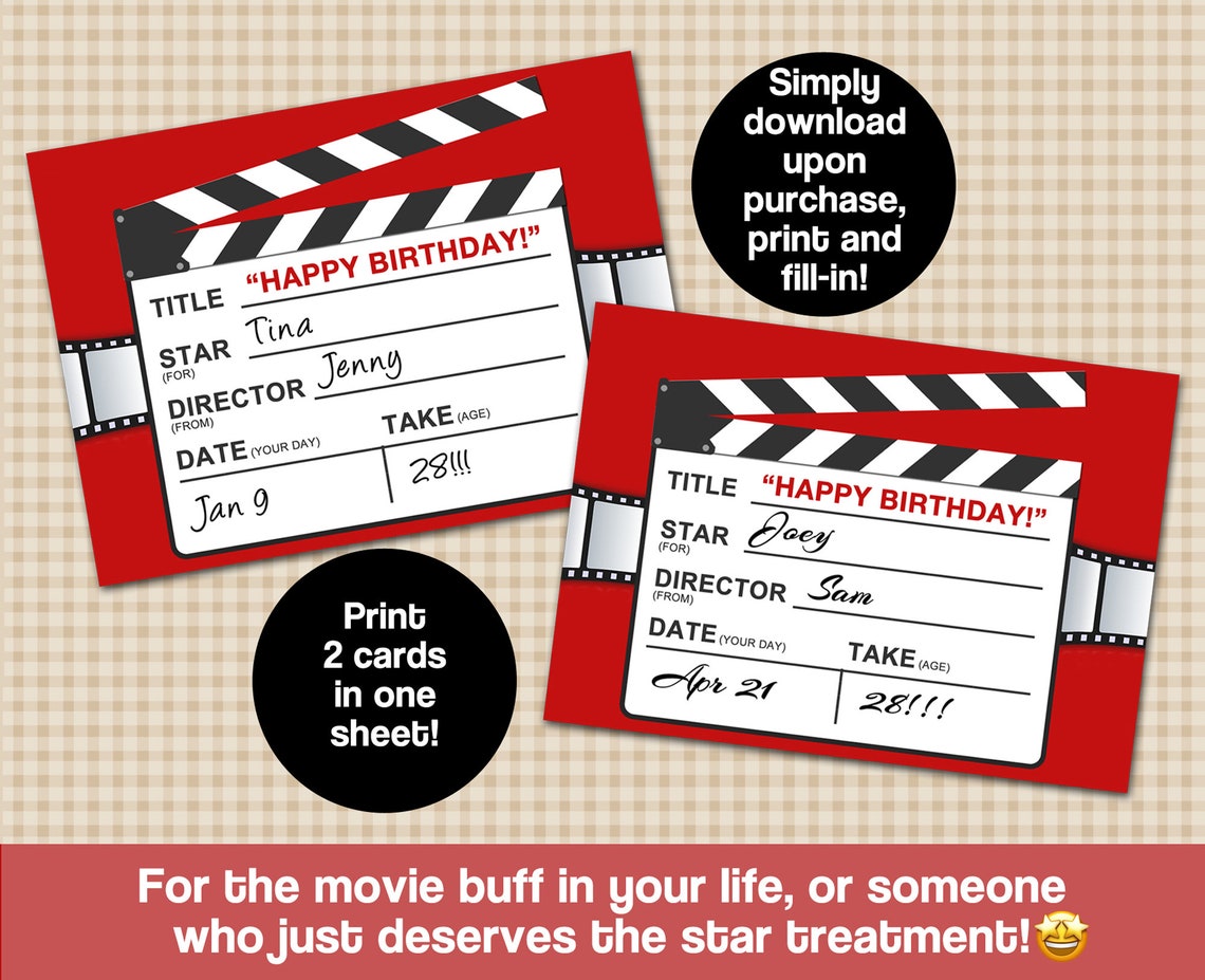 Printable Movie-themed Card | Film Buff’s Birthday | Clapboard Design ...