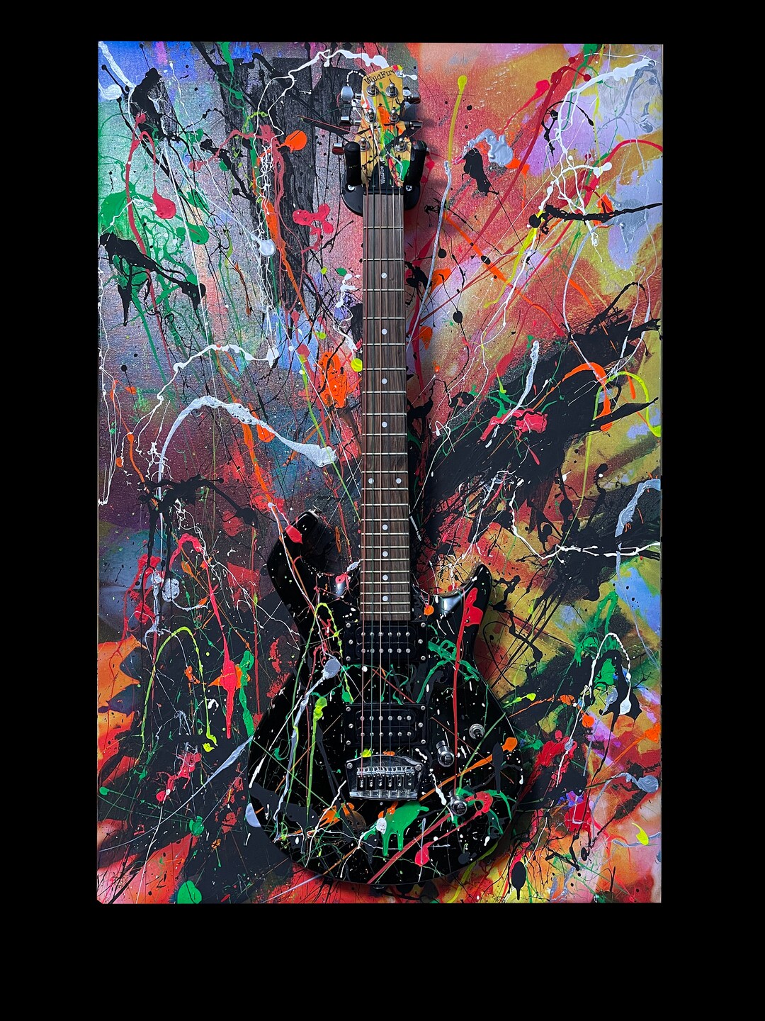 Black Electric Guitar Jackson Pollock Style Wall Art Etsy