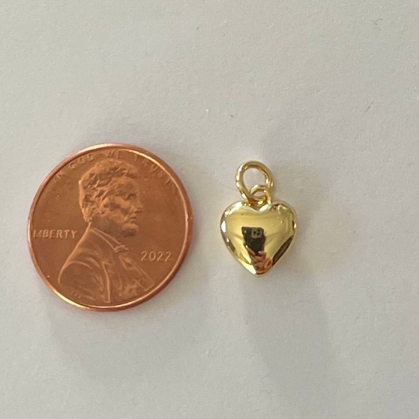Heart charm 18k gold Sterling silver Puffed Heart Jewelry Charms Craft Supplies Tools Beads Gems Cabochons Charms TINY  Pendants Charms DIY