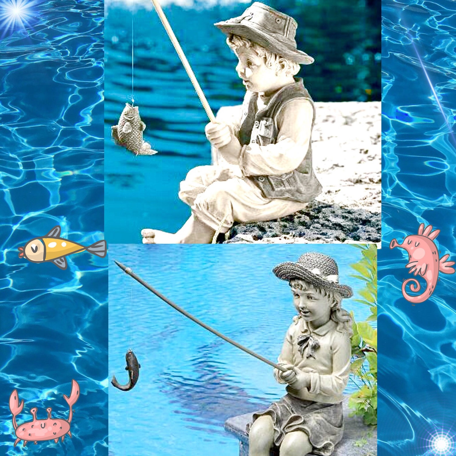Fishing statue boy pond 15 inches Please view the pets we are Etsy