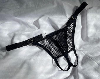 Fishnet Crotchless Panties, Black Mesh Open Crotch Panties, Crotchless Thong, Sexy Sheer Panties, See Through Panties, Erotic Ddlg Panties