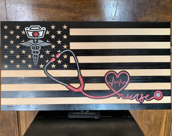 Nurse American Flag, Wood Flag, Subdued Flag, Nurse Gift