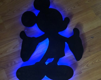 Wood Mickey Mouse Silhouette with LED lighting, wall decor, wall art, Disney character, led sign, Disney theme