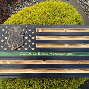 Thin Green Line Wood Flag - Personalized Challenge Coin Holder Display
