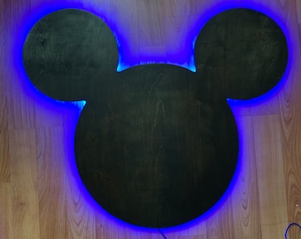 Wood Mickey Mouse Head with LED lighting, Disney Wall Decor, Disney theme, LED sign, Minnie Mouse, night light