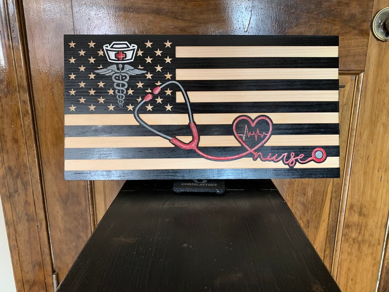 Nurse American Flag Wood Flag Subdued Flag Nurse Gift Etsy
