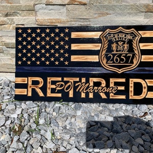 Wooden American Flag for Law Enforcement and First Responders, Retirement Gift Ideas for him and for her