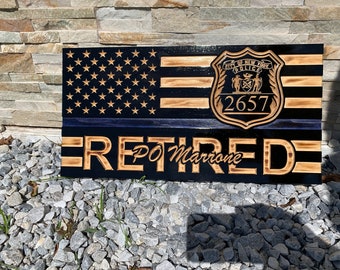 Wooden American Flag for Law Enforcement and First Responders, Retirement Gift Ideas for him and for her