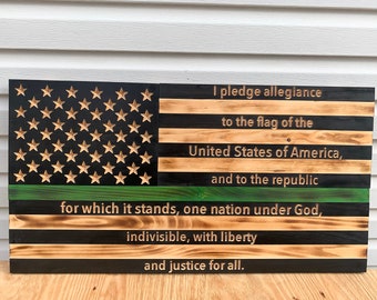 Handmade Wooden American Flag with Pledge Engraving