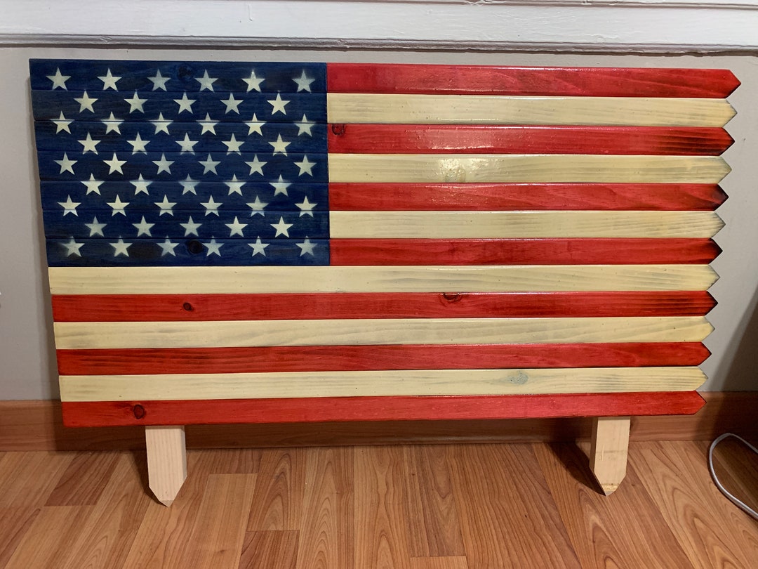 Handmade Wooden Outdoor Picket Fence American Flag - Rustic Patriotic ...