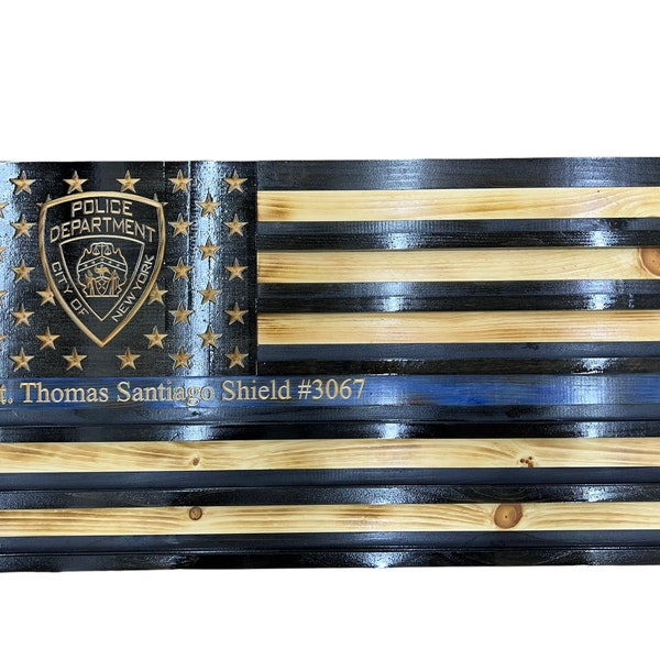 Handmade Wooden American Flag Challenge Coin Display with Engraved Stars Union - Patriotic Wall Decor for Military and First Responders