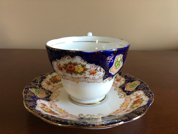 Blue and Gold Vintage Tea Cup and Saucer Royal Standard Teacup