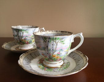 1 of 3 Vintage Royal Albert Silver Birch fine bone china Tea cups with matching Saucer