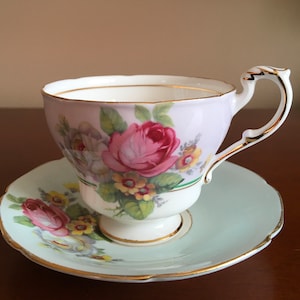 Vintage Paragon with Pink Rose  fine bone china tea cup with saucer Mismatched  Paragon teacup with rose