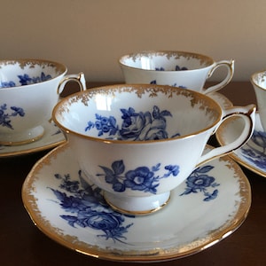 1 of 4 Aynsley Blue Roses Floral fine bone china Tea cup with matching Saucer