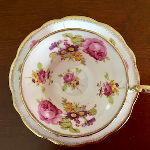 EB Foley Light Pink Floral/Rose pattern Tea cup and Saucer, wide mouth tea cup