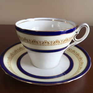Vintage Shelley Royal Blue banded fine bone china Tea cup and Saucer