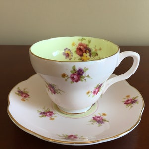 Vintage EB Foley Pastel Pink Floral fine bone china Tea cup with matching Saucer