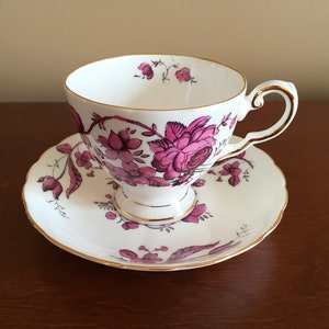 Vintage Tuscan Purple flowers fine bone china Tea cup with matching Saucer
