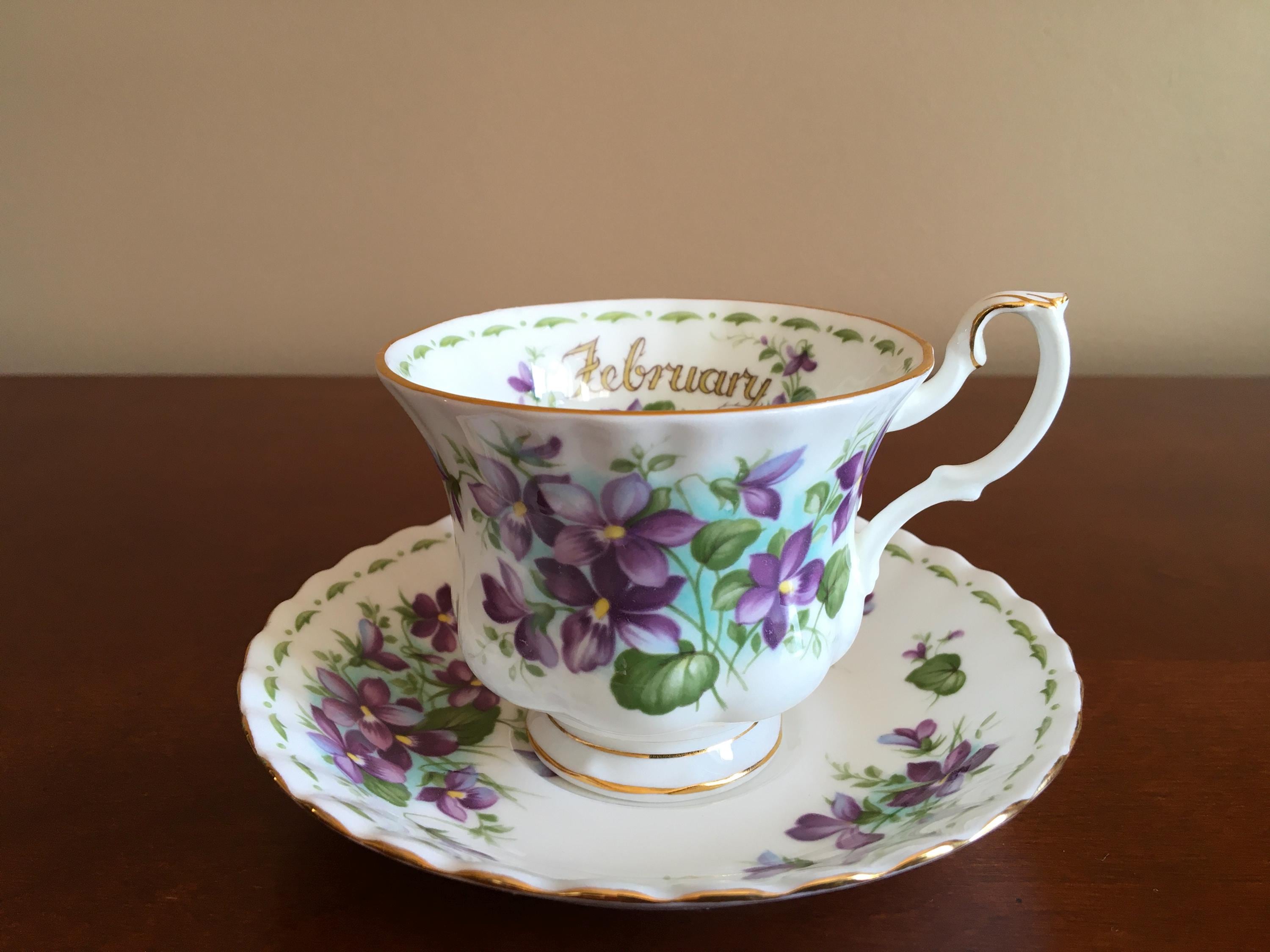 Vintage Royal Albert Flower of the Months February Violets fine bone china  Tea cup with matching Saucer
