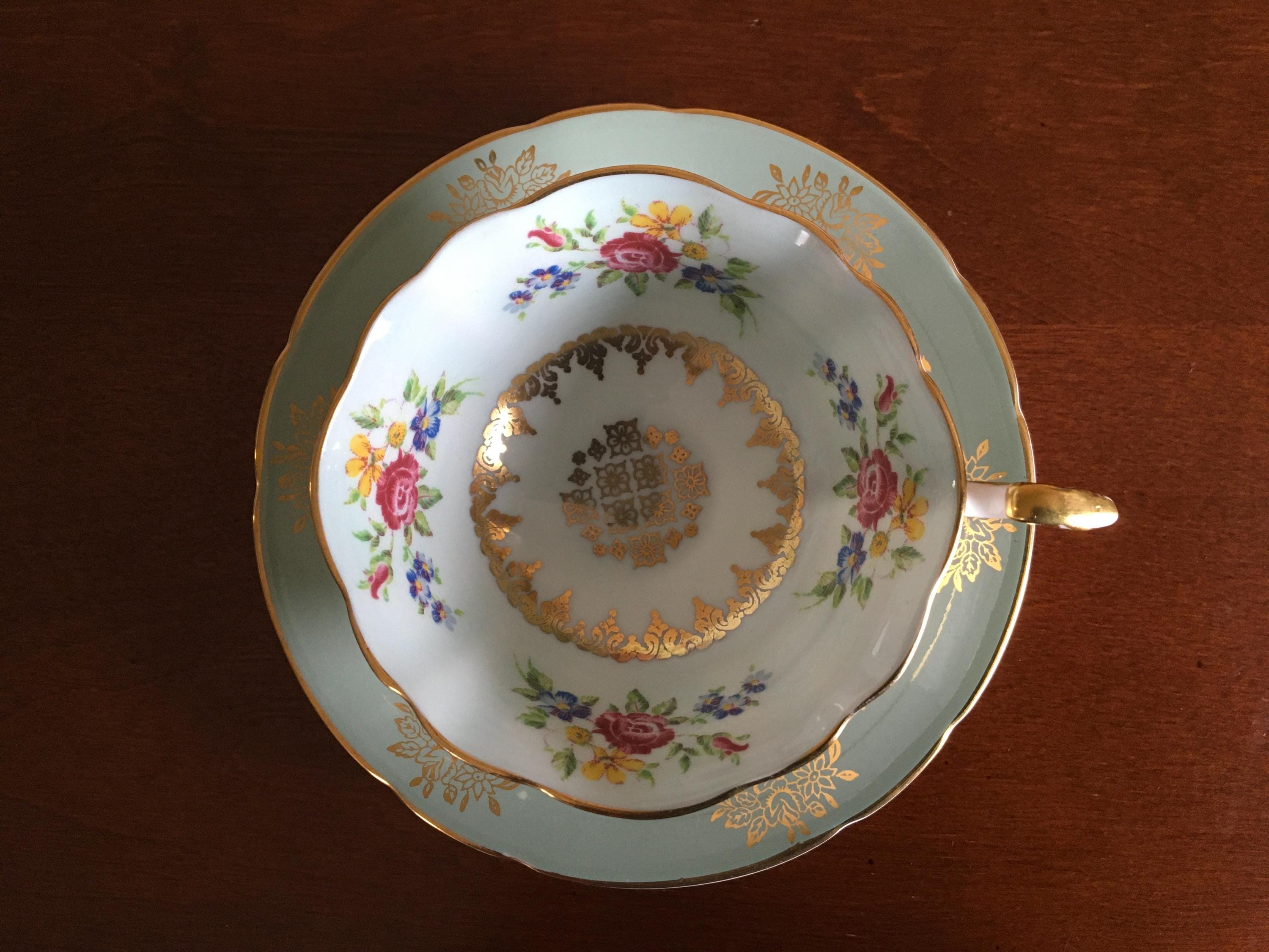 Vintage Paragon Closely matched fine bone china Tea cup with Saucer Blue Green Paragon teacup