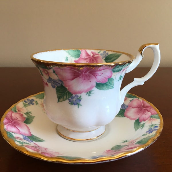 Vintage Royal Albert Lydia Pink Flowers fine bone china fine Tea cup with matching Saucer