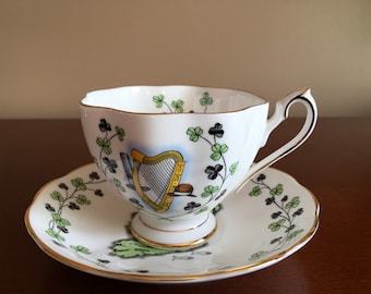 Queen Anne Ireland fine bone china Tea cup with matching Saucer Shamrock teacup