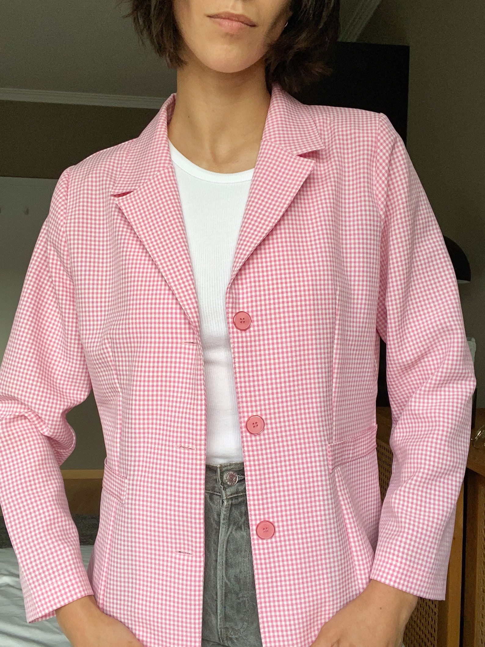Pink Vintage Check Jacket / Vintage Pink Gingham Print Jacket Etsy