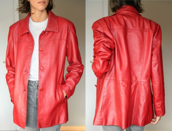 Red 100% Real Leather Vintage Jacket / Red Vintage