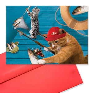Toutes les pattes sur le quai - Chats mignons pêche vierge carte de vœux toutes occasions