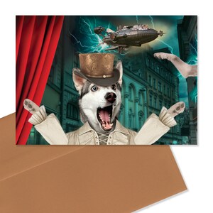 Husky Dramático - Steampunk Husky - Husky em pânico - Cartão de felicitações em branco