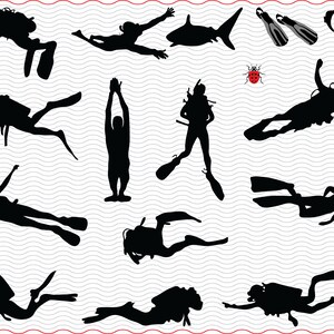 Plongeurs SVG, plongée sous-marine, clipart numérique silhouette noire, fichiers eps jpg, vecteur de plongée sous-marine, téléchargement immédiat svg, png, dxf pour Cricut