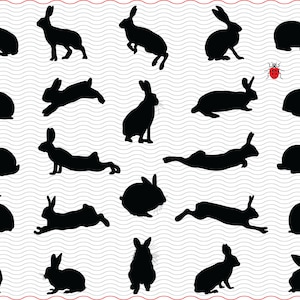 Conigli SVG, lepri, clipart digitali silhouette nere, file di conigli eps jpg, vettore isolato, download istantaneo in formato svg, png, dxf per Cricut