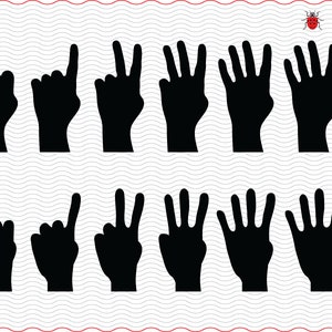 SVG, nombre de doigts, mains, clipart numérique silhouette noire, fichiers eps jpg, vecteur isolé mains, téléchargement immédiat svg, png, dxf pour Cricut