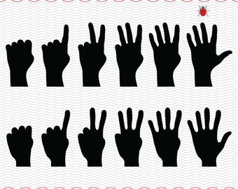 SVG Count Fingers, Hands, Black silhouette digital clipart, Files eps jpg, Hands isolated vector, Instant download svg, png, dxf for Cricut