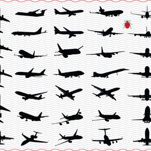 SVG Aeroplanes Flight, Black silhouettes digital clipart, Files eps jpg,Aircrafts isolated vector, Instant download svg, png, dxf for Cricut